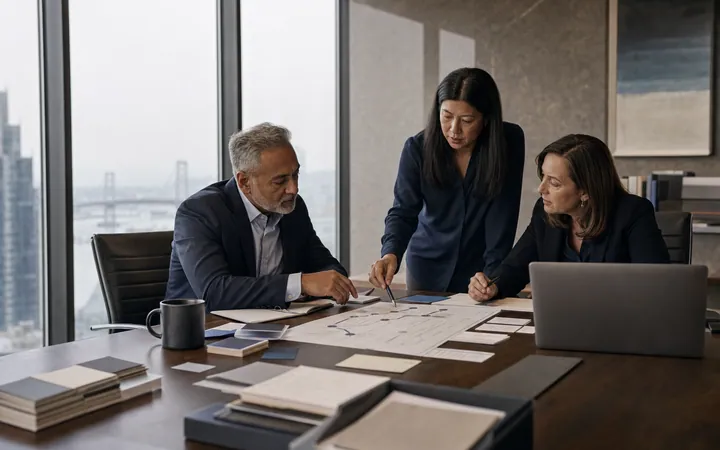 Law-firm principals and an intake director reviewing the prospective-client path