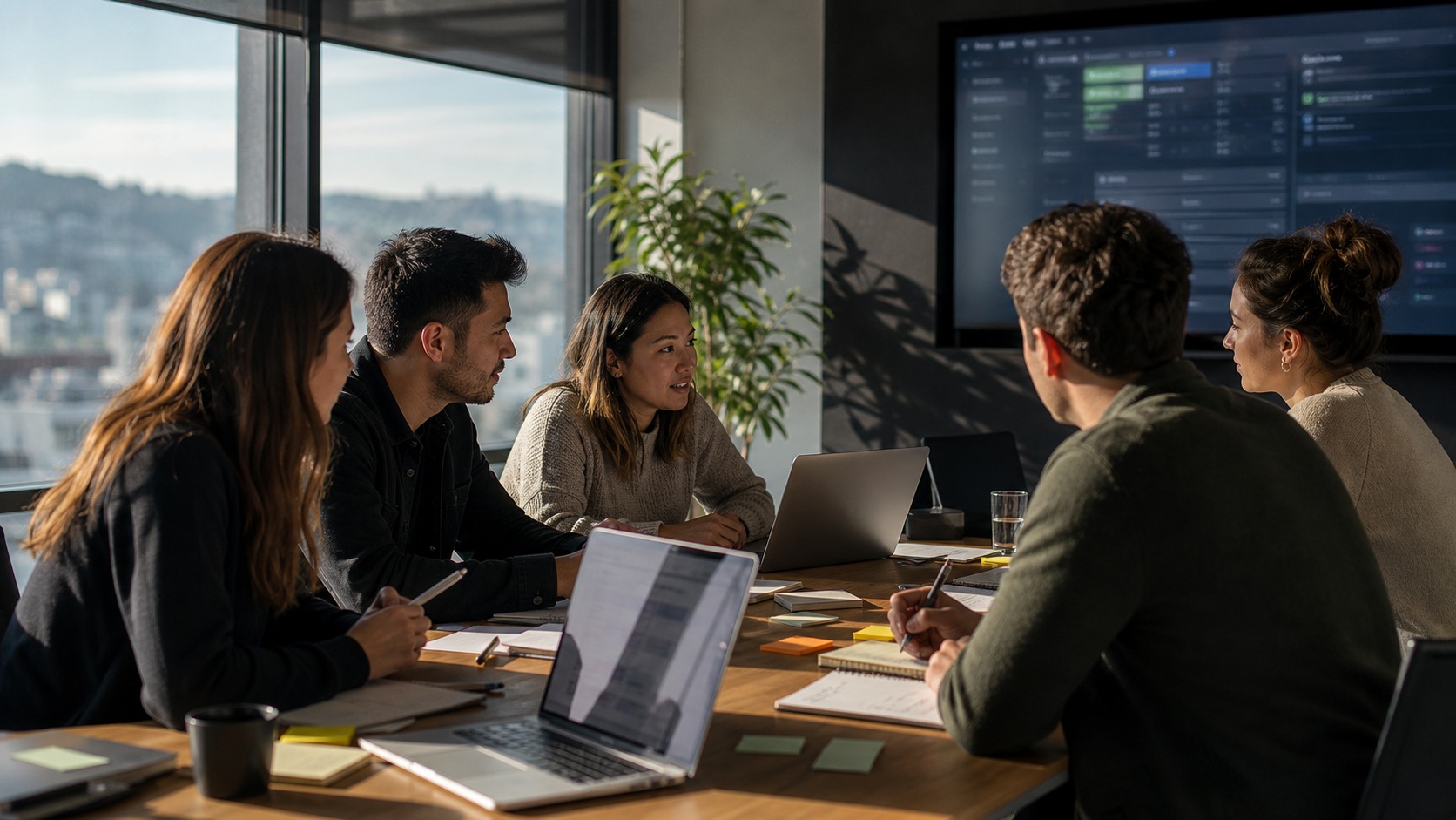 Generated photograph of a SaaS sales and marketing team building a qualified-pipeline plan.